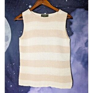Striped Linen Cotton Knit Eddie Bauer Tank Top Size Small Coastal Preppy Neutral